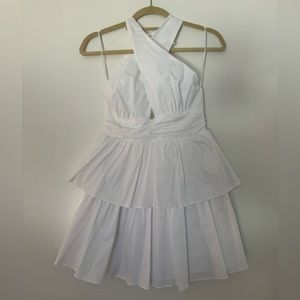 White cross neck mini dress